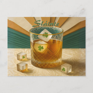 Irländsk Whiskey Tumbler Shamrock Is "Sláinte!" Vykort