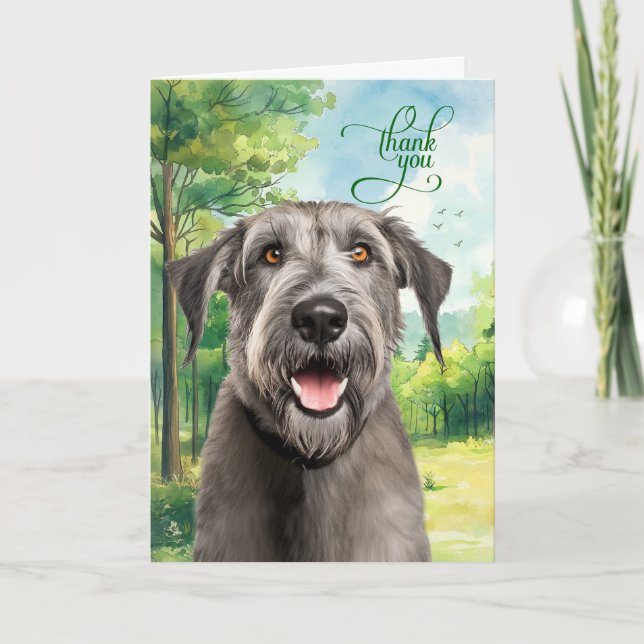 Irländsk Wolffhound hund i en lantlig äng Tack Kort (Framsida)