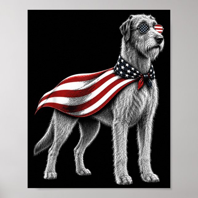 Irländsk Wolfhound 4 juli Amerikansk Flagga Hund Poster (Framsidan)