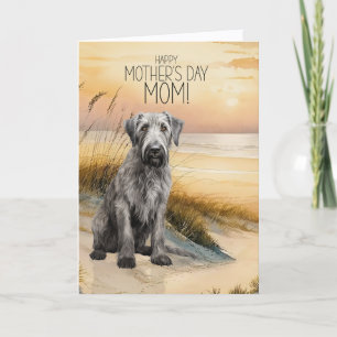 Irländsk Wolfhound Hund Solnedgång Strand Mors Dag Helgkort