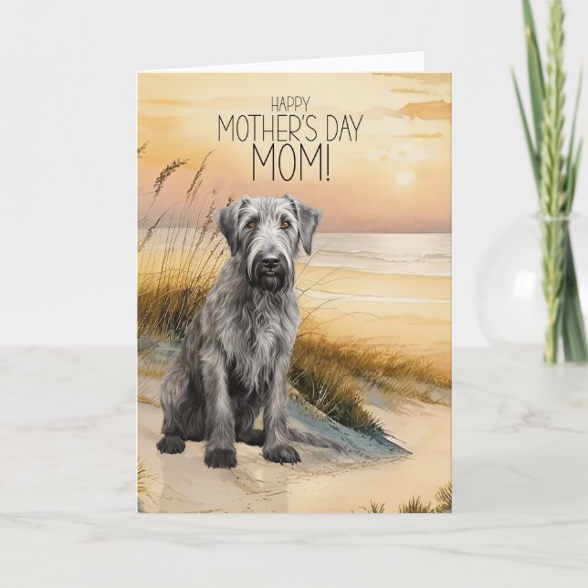 Irländsk Wolfhound Hund Solnedgång Strand Mors Dag Helgkort (Framsida)