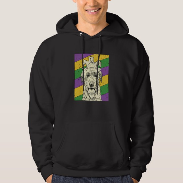 Irländsk Wolfhound Jester Mardi Gras Hundmamma ell Hoodie (Framsida)