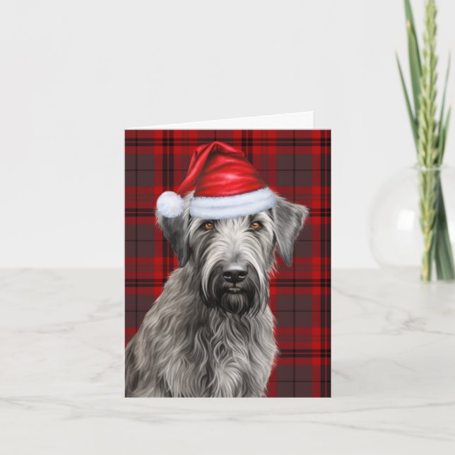 Irländsk Wolfhound Jul Hund Röd Plaid Jul Helgkort (Framsida)