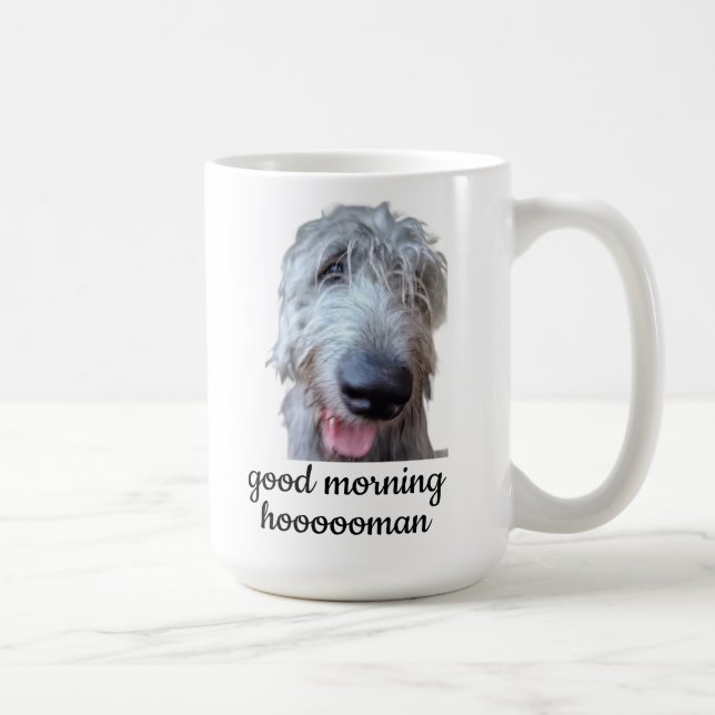 Irländsk Wolfhound-mugg – God morgon Mennniiskan Kaffemugg (Höger)