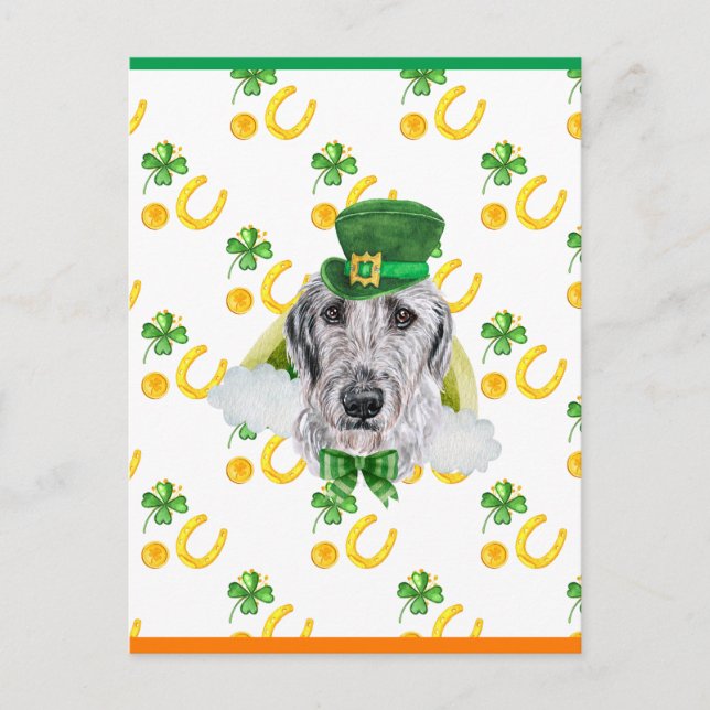 Irländsk Wolfhound Shamrock St. Patricks Day Helg Vykort (Framsida)