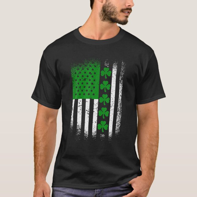 Irländska amerikanska Flagga Lucky Shamrock St Pat T Shirt (Framsida)