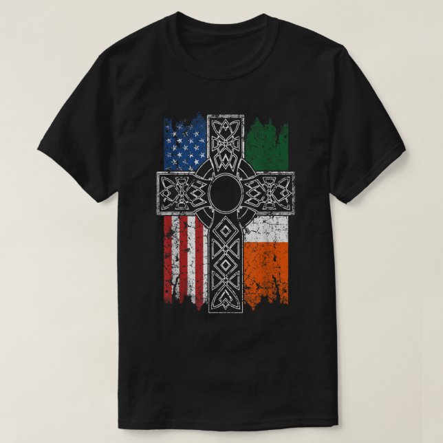Irländska amerikanska USA flagga Celtic Kor St Pat T Shirt (Design framsida)