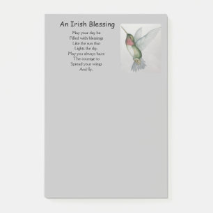 Irländska Blessing Courage Inspiration Hummingbir Post-it Block