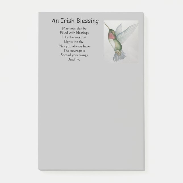Irländska Blessing Courage Inspiration Hummingbird Post-it Block (Framsida)