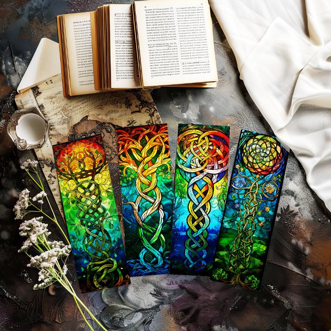 Irländska Bokmärken, det keltiska Livets träd Bokm (colorful tree of life bookmarks you cut out - great gift idea that looks like you handmade them)