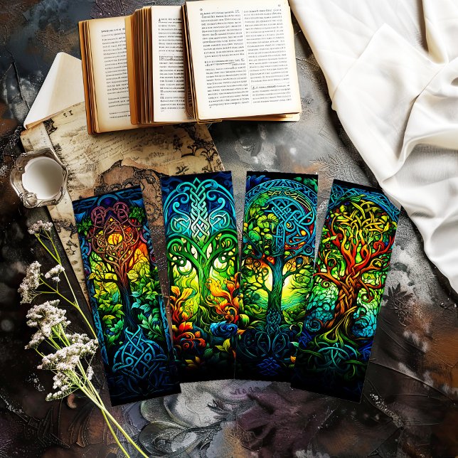 Irländska Bokmärken, keltiska Livets träd Bokmärke (colorful tree of life bookmrks)