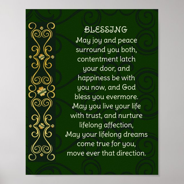 Irländska Bröllop Blating Prayer Guld Grönt Design Poster (Framsidan)