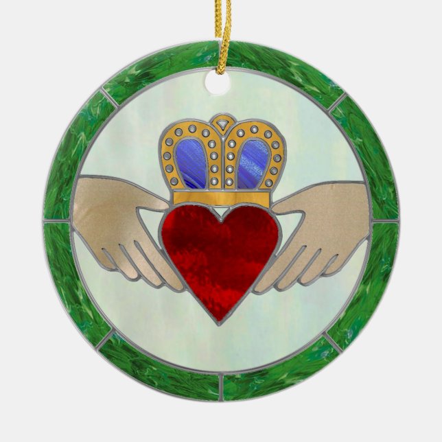 Irländska Claddagh Julgransprydnad Keramik (Framsidan)
