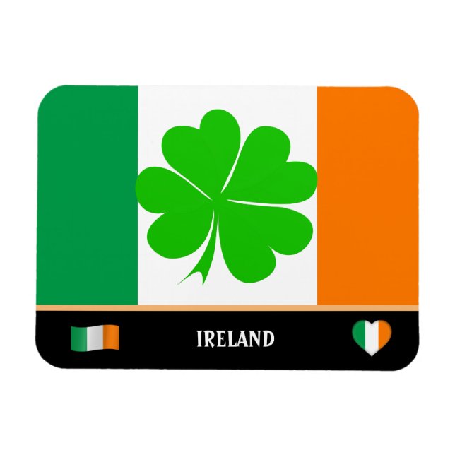 Irländska Flagga och klöver löv/Irland Magnet (Horisontell)