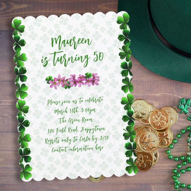 Irländska födelsedags Shamrock-klöver-inbjudningar Inbjudningar (Skapare uppladdad)