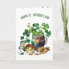 Irländska gröna shamrocks och mynt kort