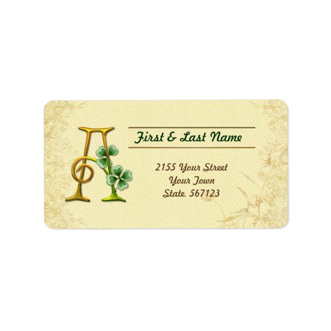 Irländska Guld Monogram A-etikett Adressetikett (Framsidan)
