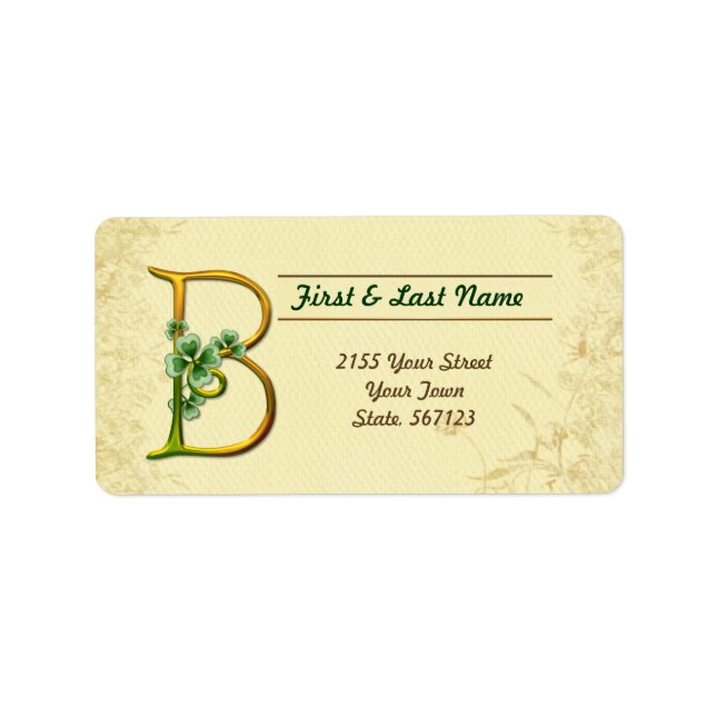 Irländska Guld Monogram B-etikett Adressetikett (Framsidan)