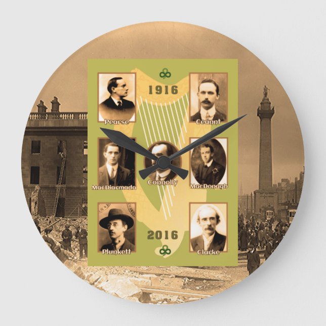 Irländska hjältebilder för Round-Large-Wall-Clock Stor Klocka (Framsida)