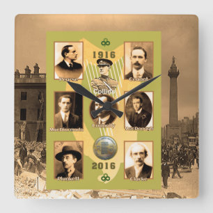 Irländska hjältebilder för Square-Wall-Clock Fyrkantig Klocka
