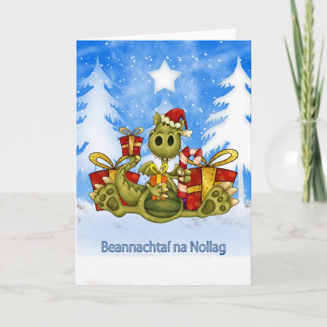 Irländska julkort - Cute Dragon - Beannachtaí n Helgkort (Framsida)