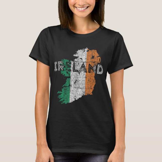 Irländska Karta och Flagga Souvenir - Distress Irl T Shirt (Framsida)