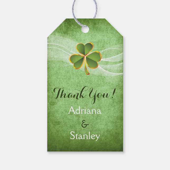 Irländska klöver & veil bröllop Tack Presentetikett (Framsidan)