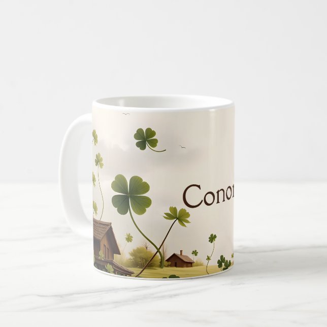 Irländska landskapet med stugor och schamerkor kaffemugg (Framsida vänster)