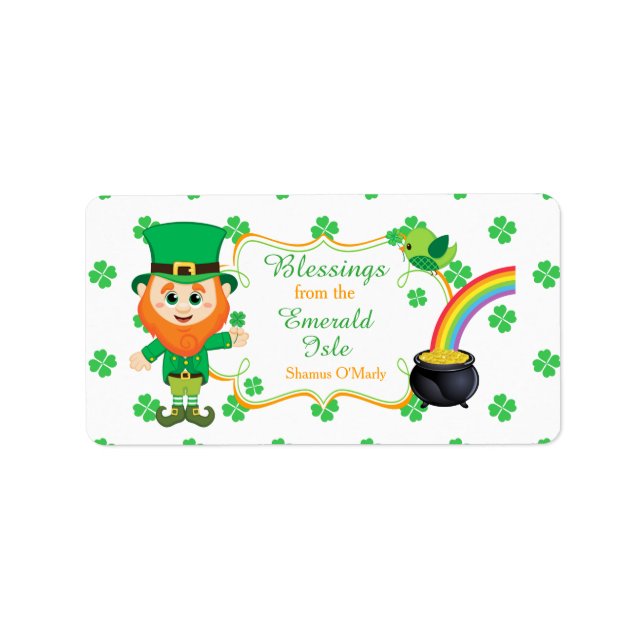 Irländska Leprechaun Hälsningar Klöver St Patrick' Adressetikett (Framsidan)