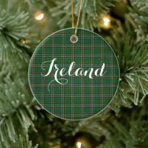 Irländska National Tartan & Anpassade Text Julgransprydnad Keramik