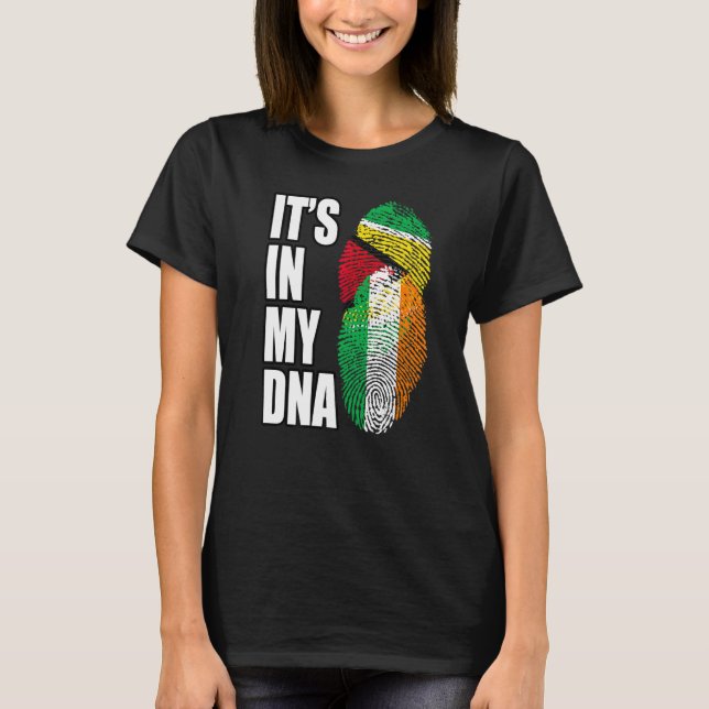 Irländska Och Guyanska Mix DNA Flagga Arv T Shirt (Framsida)