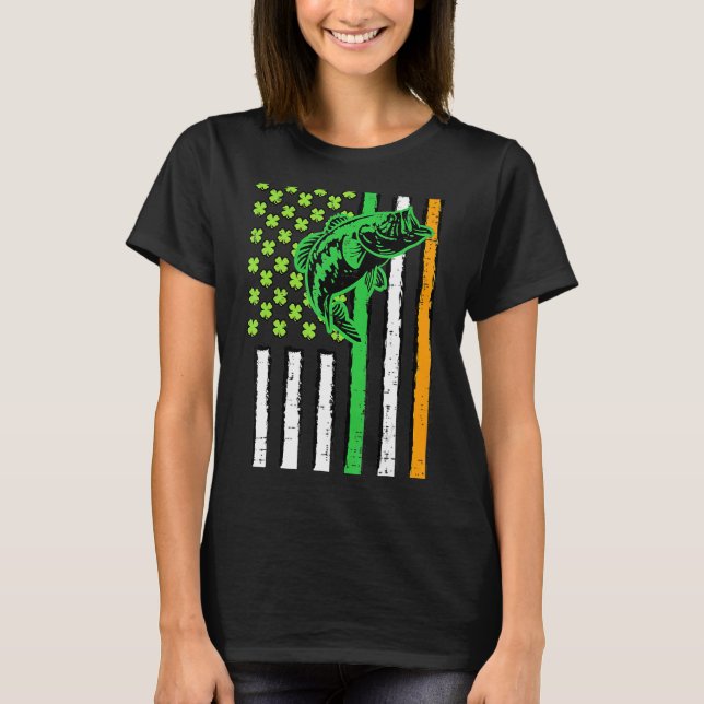 Irländska oss amerikanska flaggfisket fisk St Patr T Shirt (Framsida)