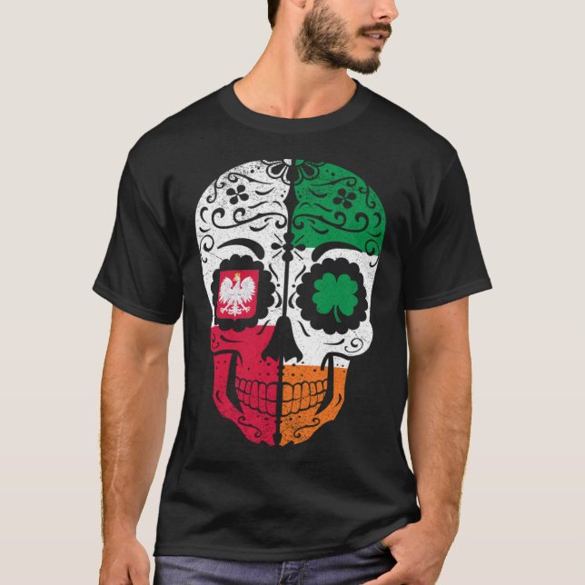 Irländska polska sockerbitar Skull Irland Polen Fl T Shirt (Framsida)