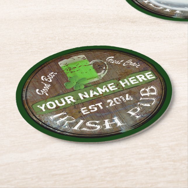 Irländska pubers ölfat underlägg papper rund (Vinklad)