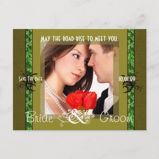 Irländska Save The Date med Ert Foto Meddelande Vykort (Framsida)