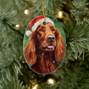 Irländska Setter Julpenselmålning Julgransprydnad Keramik