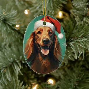 Irländska Setter Julpenselmålning Julgransprydnad Keramik
