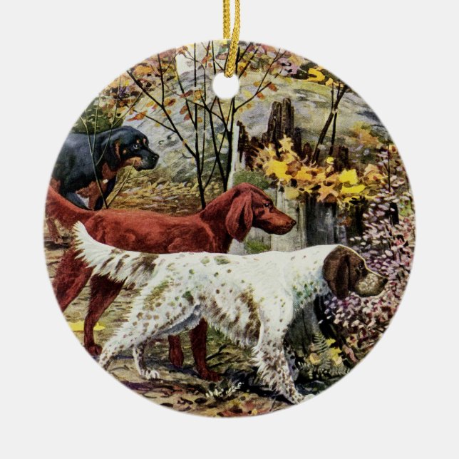 Irländska Setters för vintage tre Julgransprydnad Keramik (Framsidan)