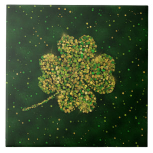 Irländska Shamrock 4-löv Lucky Klöver Kakelplatta
