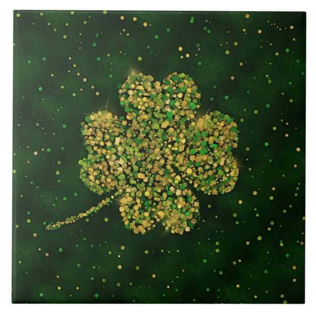 Irländska Shamrock 4-löv Lucky Klöver Kakelplatta (Framsidan)