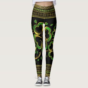 Irländska Shamrock 4-löv Lucky Klöver Leggings
