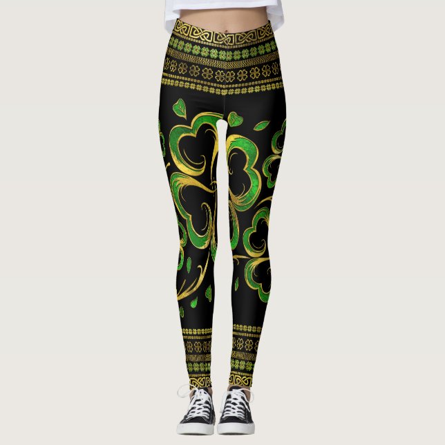 Irländska Shamrock 4-löv Lucky Klöver Leggings (Framsida)