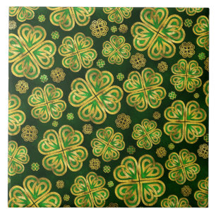 Irländska Shamrock 4-löv Lucky Klöver Mönster Kakelplatta
