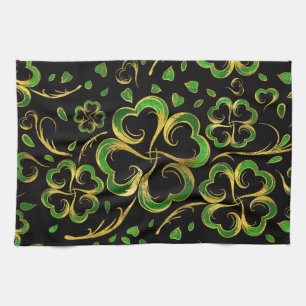 Irländska Shamrock 4-löv Lucky Klöver Mönster Kökshandduk