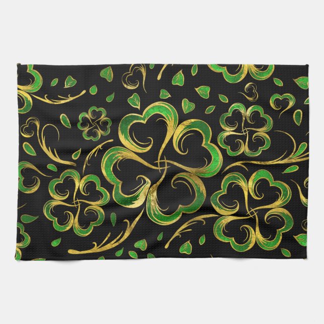 Irländska Shamrock 4-löv Lucky Klöver Mönster Kökshandduk (Horisontell)