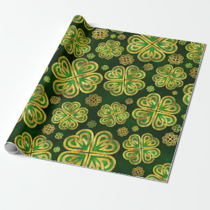 Irländska Shamrock 4-löv Lucky Klöver Mönster Presentpapper