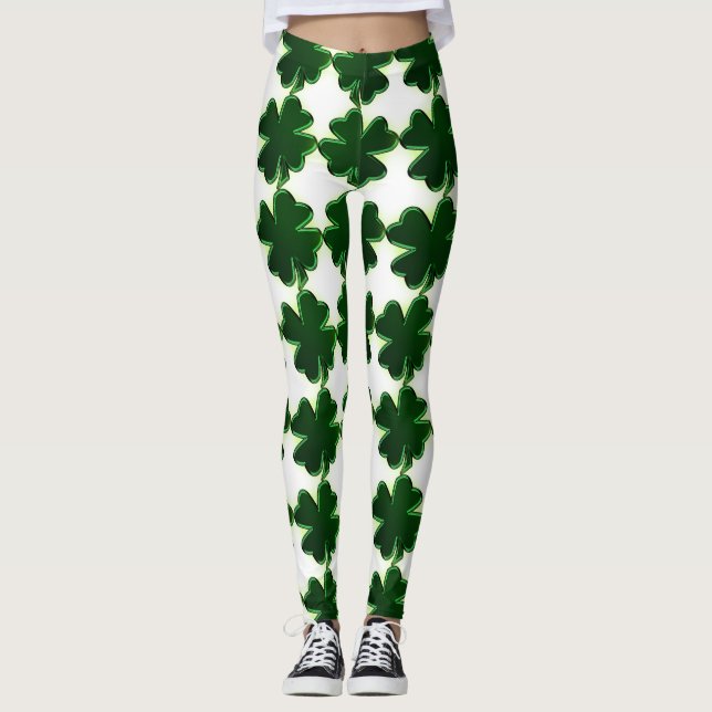 Irländska St. Patricks Day Fyra Löv Klöver Leggings (Framsida)