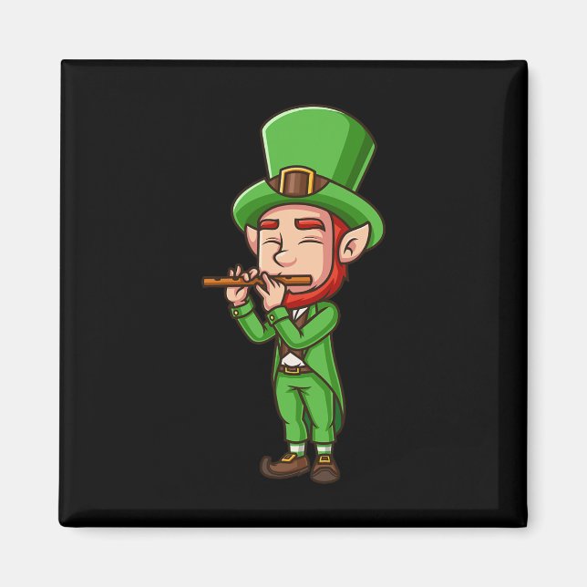 Irländska St Patricks Day Leprechaun spelar flöjt  Magnet (Framsidan)