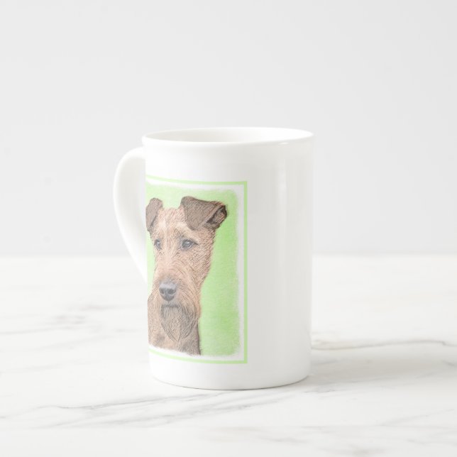 Irländska terrier-målning - Cute Original Hund Art Benporslin Mugg (Framsida vänster)
