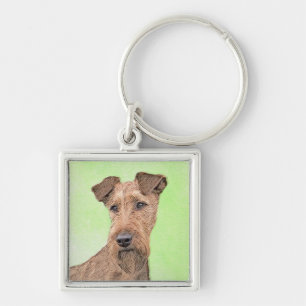 Irländska terrier-målning - Cute Original Hund Art Fyrkantig Silverfärgad Nyckelring